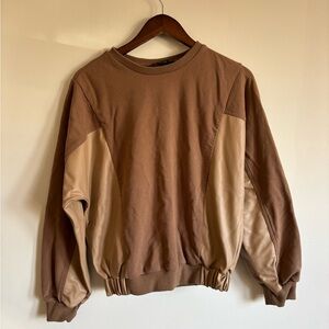 Women's Brown Two-Tone Crewneck Sweatshirt with Tan leather